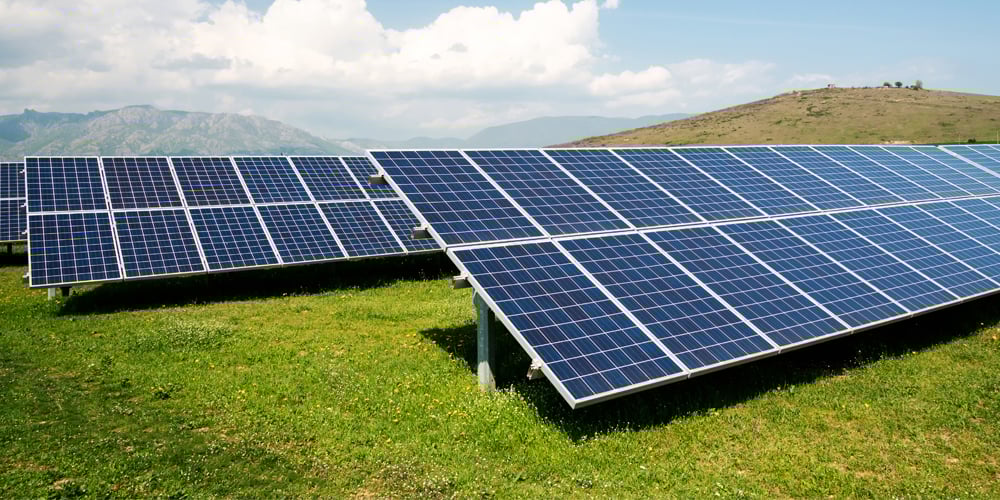 Solar field in rural hilly area